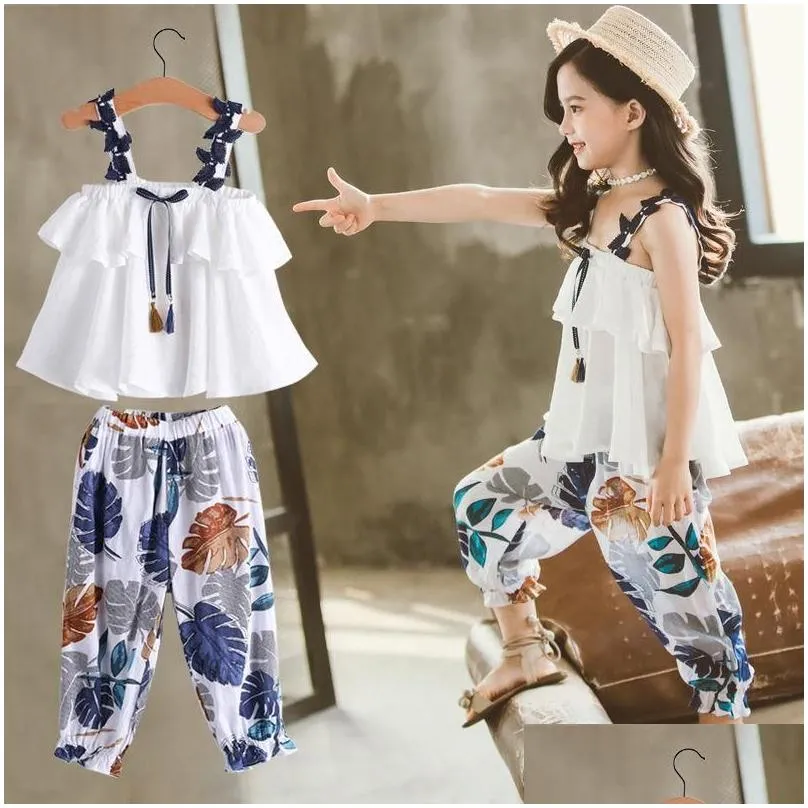 teenager girl clothes summer kids fashion sling tops floral pants two piece set children suit girls outfits 4 5 8 9 10 12 years clothing