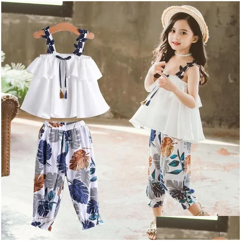 teenager girl clothes summer kids fashion sling tops floral pants two piece set children suit girls outfits 4 5 8 9 10 12 years clothing