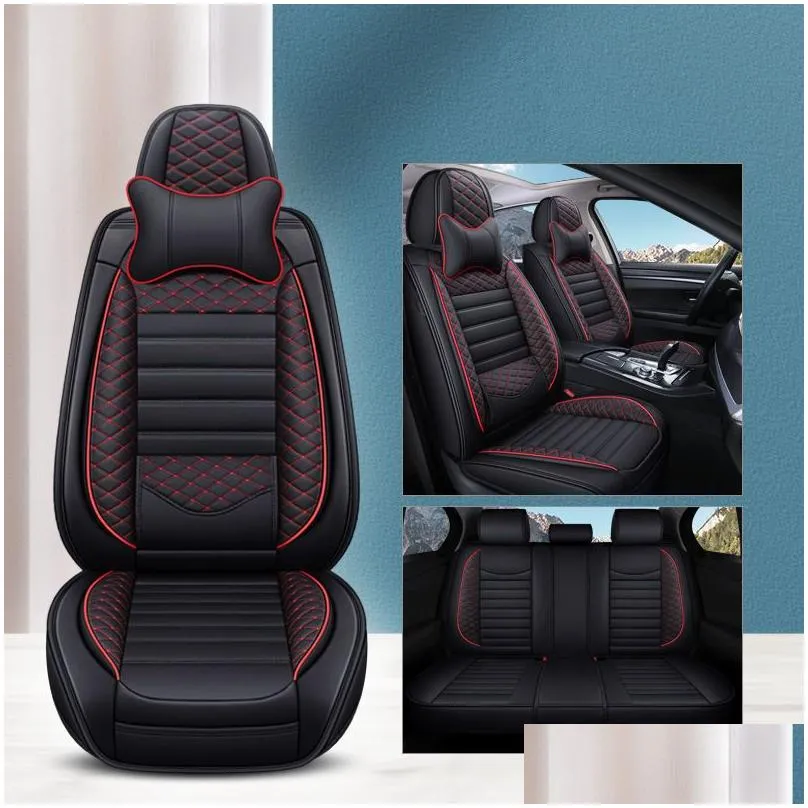 autocovers universal fit car accessories seat cover sedan full set design durable pu leather adjuatable 5seats covers with headrests pillows cushion for