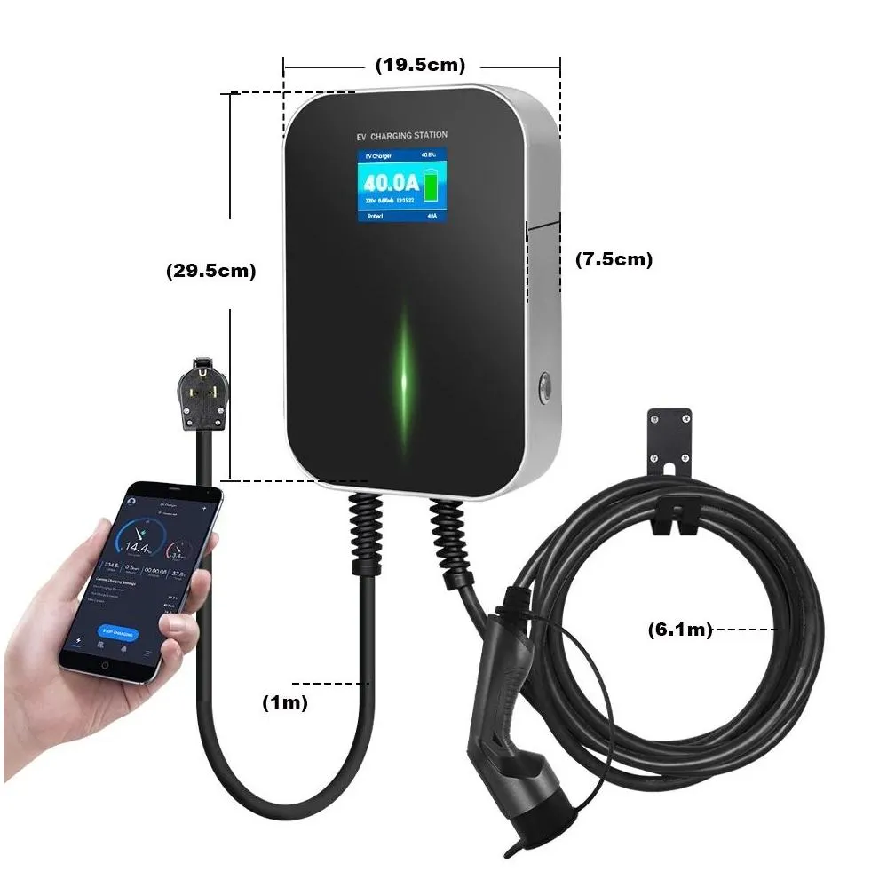 ev  type 1 40amp 9.6kw with app supports bluetooth and wifi connection ev charging station 20ft6.1m sae j1172