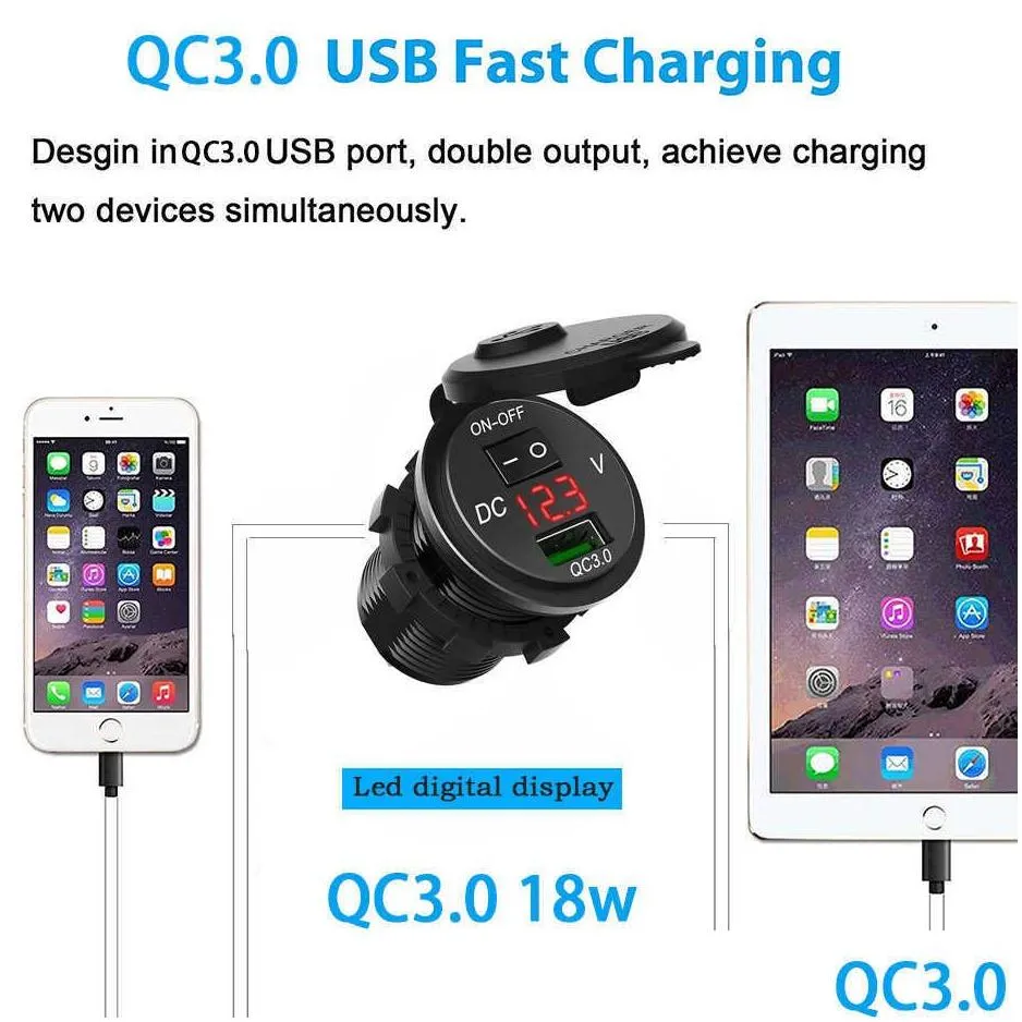  qc3.0 car universal usb car  for iphone samsung xiaomi car lighter slot phone  with independent switch