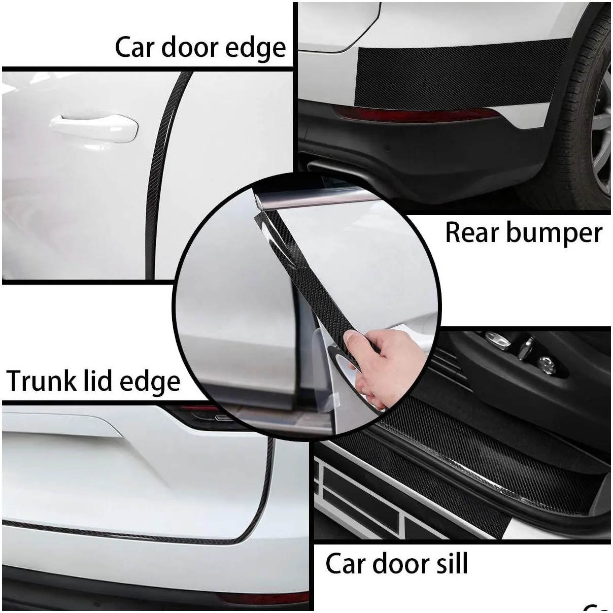 car door edge guards carbon fiber car wrap film 5d gloss transparent vinyl selfadhesive sill protection film anticollision fits most