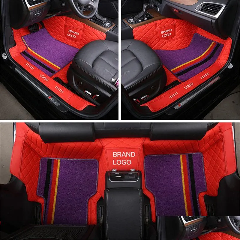 custom fit car interior accessories floor mat waterproof leather eco friendly specific carpet for automobile double layers full set with logo red