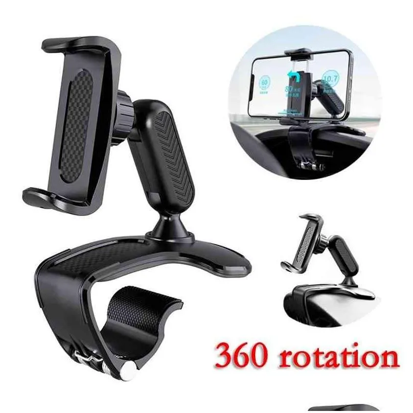 dashboard mount car phone holder 360rotation rearview mirror clip stand multifunction bracket for xiaomi  iphone 12