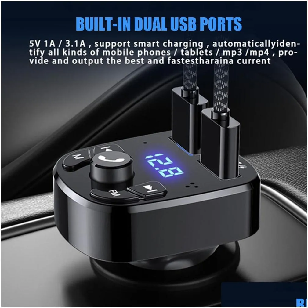 car hands bluetoothcompaitable 5.0 fm transmitter car kit mp3 modulator player hands audio receiver 2 usb fast 