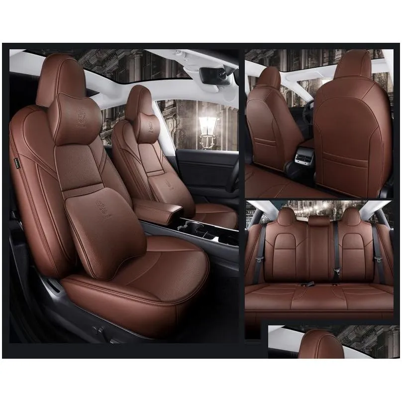 car accessories seat cover for tesla model y high quality leather custom fit 5 seaters cushion 360 degree full covered model 3 only made tesla 3 and y 9pcs set