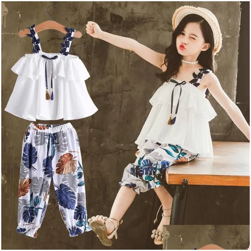 teenager girl clothes summer kids fashion sling tops floral pants two piece set children suit girls outfits 4 5 8 9 10 12 years clothing