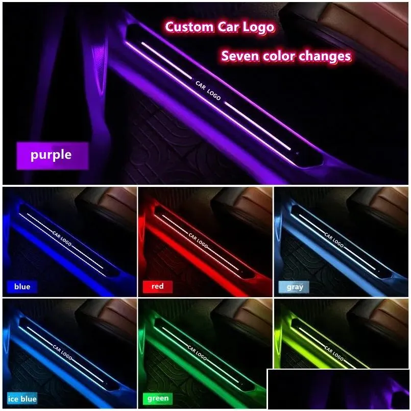 motocovers led car door borders decoration lights usb scuff plate pedal sill pathway light for most of vehicles custom logo suitable 4 doors cars trucks suv 7