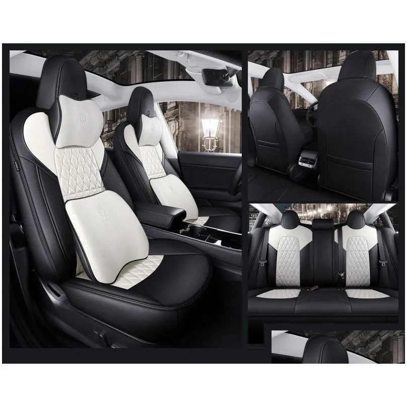 car accessories seat cover for tesla model y high quality leather custom fit 5 seaters cushion 360 degree full covered model 3 only made tesla 3 and y 9pcs set