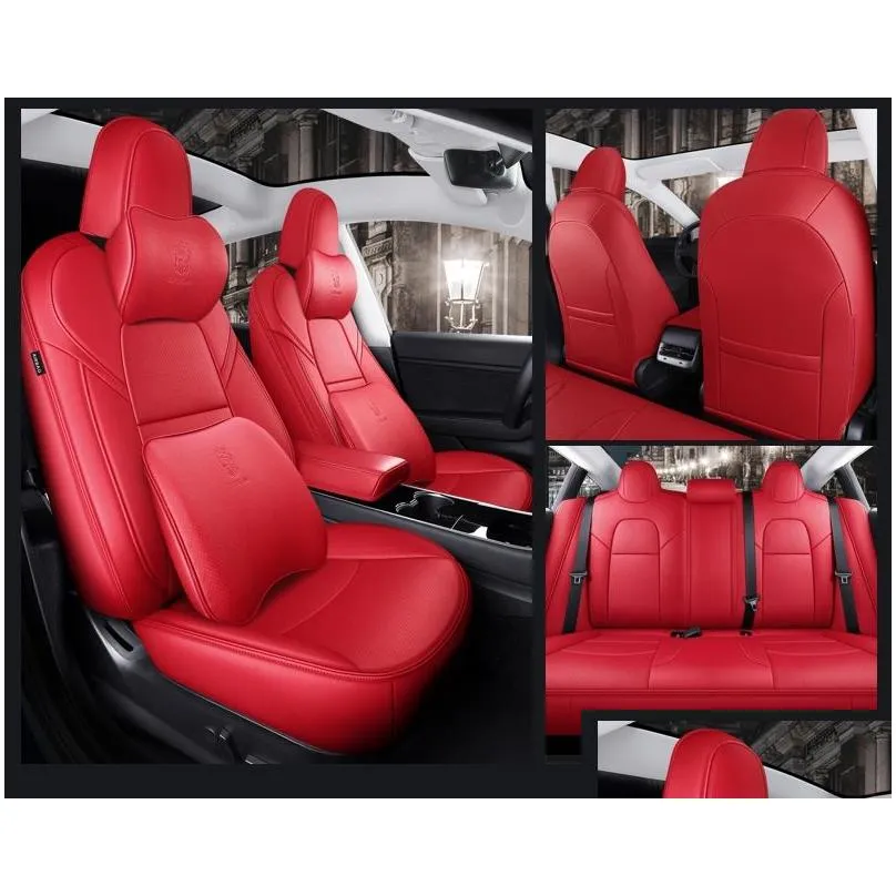 car accessories seat cover for tesla model y high quality leather custom fit 5 seaters cushion 360 degree full covered model 3 only made tesla 3 and y 9pcs set