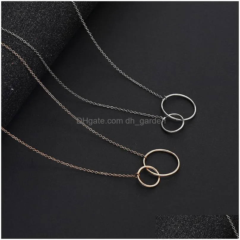 fashion simple double circle wind charms pendant necklaces for women accessories number 8 gold silver copper chain necklace girlfriend