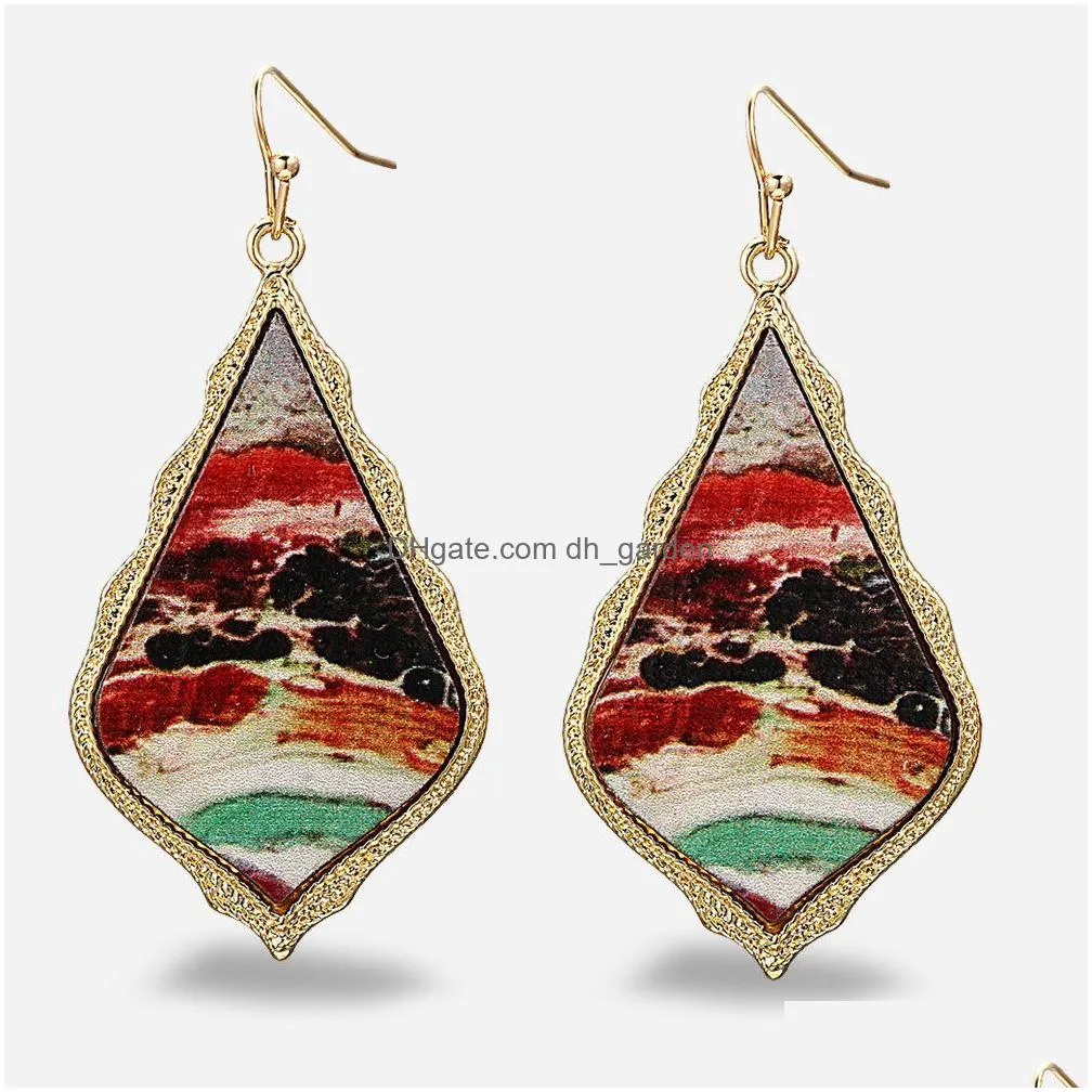 vintage renaissance oil painting leather earring for women geometric leather leaf painting drop earrings hand craft boho jewelry