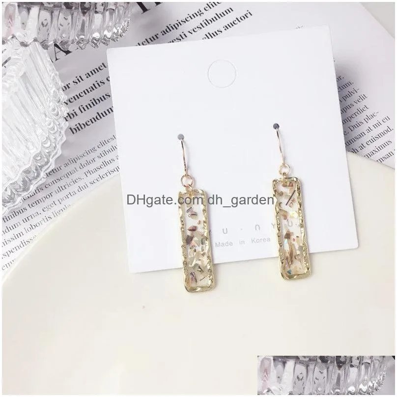 vintage temperament rectangular shell earrings white multicolor crused shell dangle earring sweet cute jewelry for women