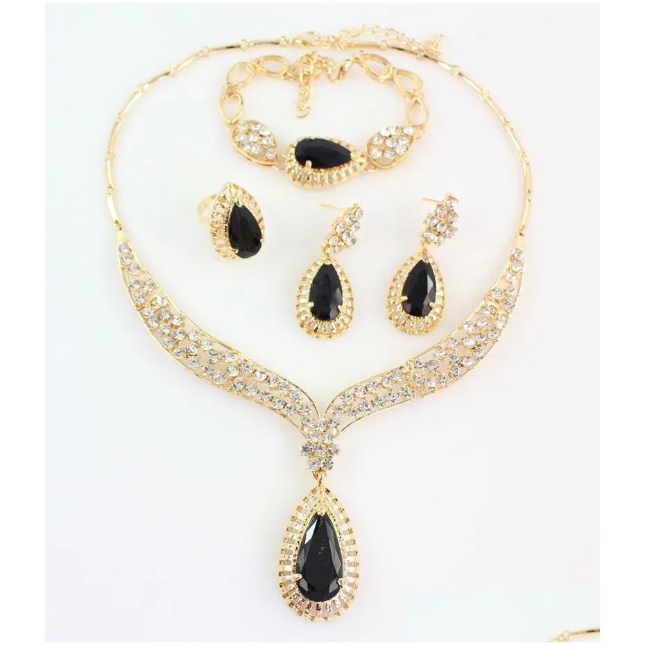 africa jewelry sets  black gem necklaces bracelets earrings rings bridal and bridesmaid wedding party set