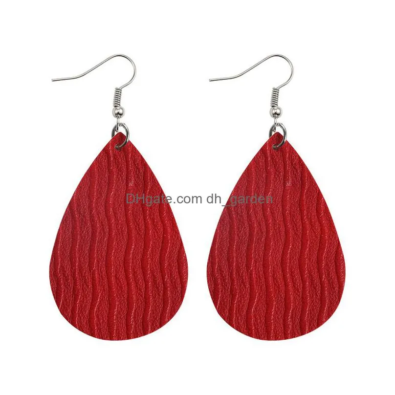 2020 new teardrop pu leather earrings multicolors bohemia water ripple lightweight dangle drop hook earring wholesale