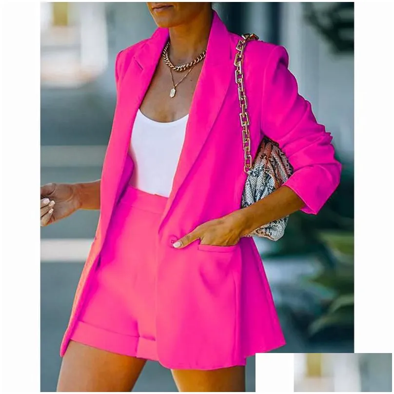 womens suits blazers women suit sets spring long sleeve solid cardigan blazer shorts 2 piece set tracksuit outfits