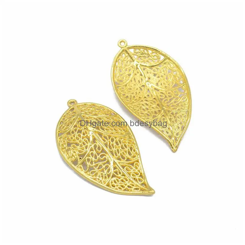 100 pcs/lot filigree leaf charms pendant large size 57x31mm antique silver antique bronze gold colors