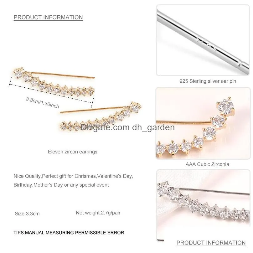 crystal ear cuffs for women girls a row cubic zirconia 925 silver needle dipper cz stud earrings star ear jewelry design
