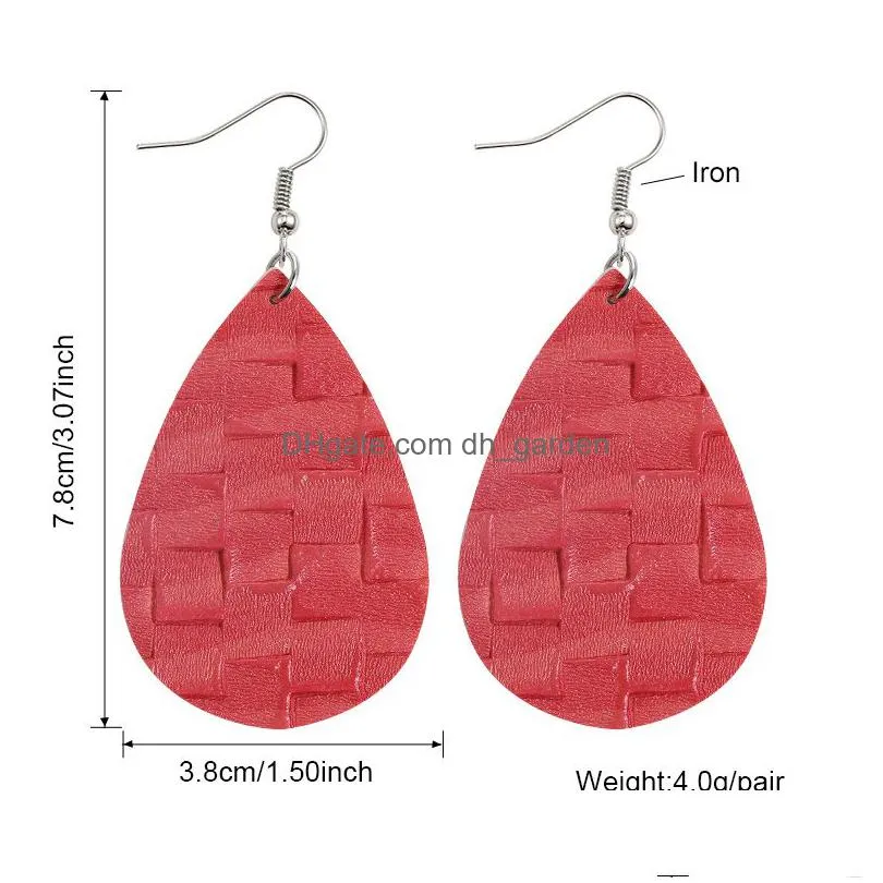 new weave pattern teardrop leather earrings for women bohemian rhombus lattice colorful statement light weight oval earring jewelry