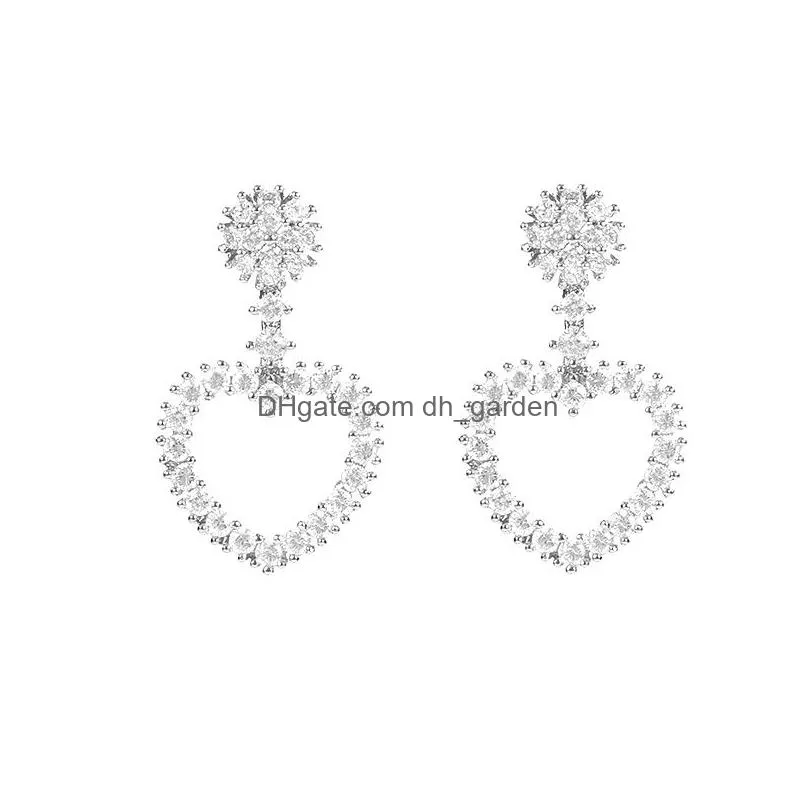 trendy heart love stud earrings copper cz micro pave cubic zircon dangle earring for women wedding bridal party jewelry gifts