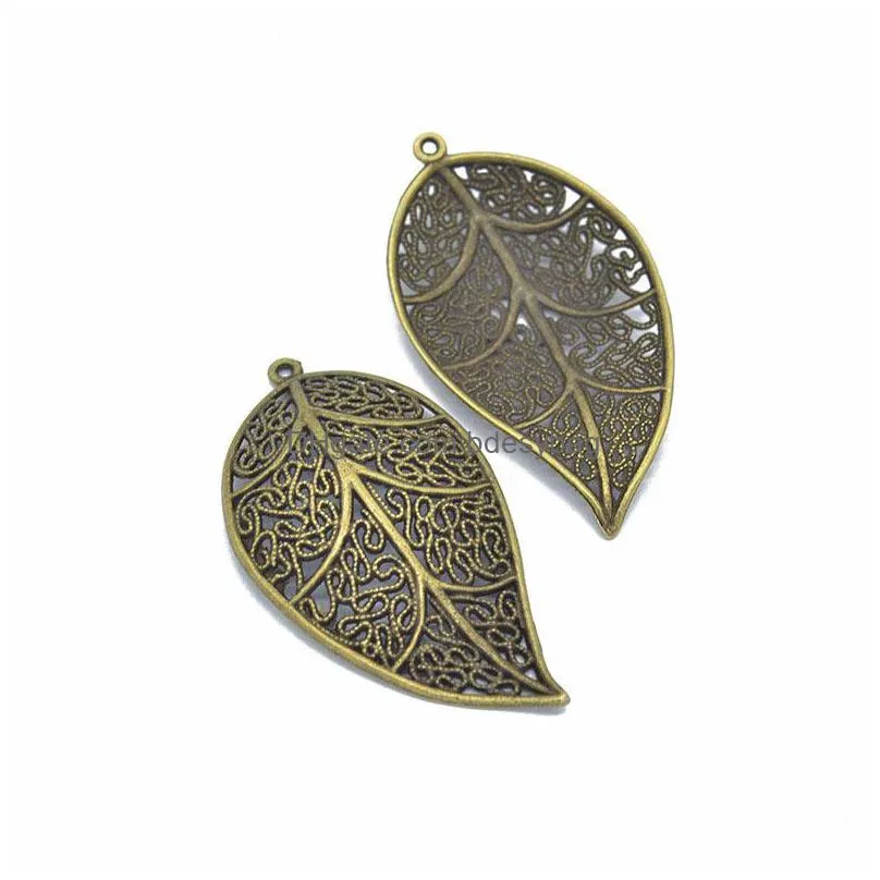 100 pcs/lot filigree leaf charms pendant large size 57x31mm antique silver antique bronze gold colors