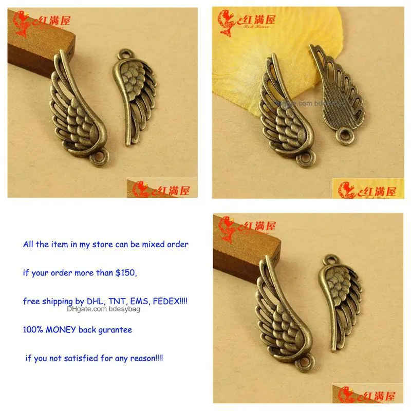 200 pcs 33x12mm antique bronze color alloy angel wings charm pendant diy bracelet necklace for jewelry making findings