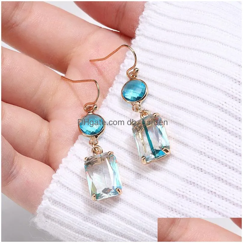 high quality square k9 crystal dangle earrings for women colorful rhinestone gold copper metal hook earring 2019 fashion jewelry best