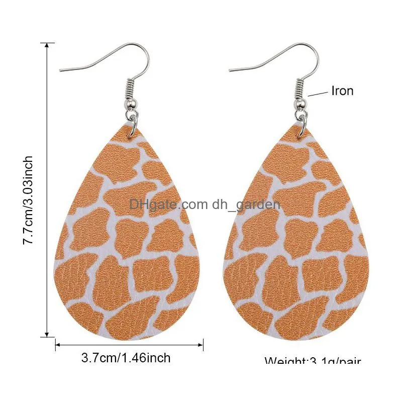 colorful fashion flamingo leaves leopard print charm pu leather earrings for women personality earring water drop oval dangle earring jewelry