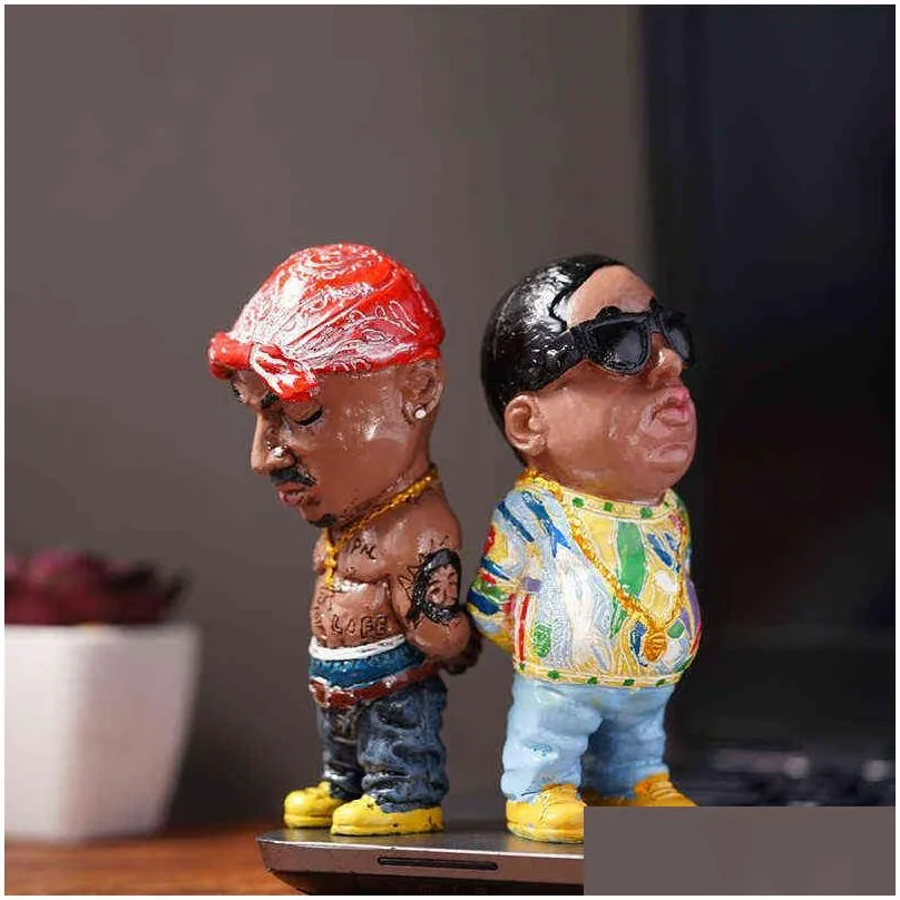 mini resin ornaments hip hop funny rapper bro figurine set for home indoor outdoor sculptures decorations party 220110