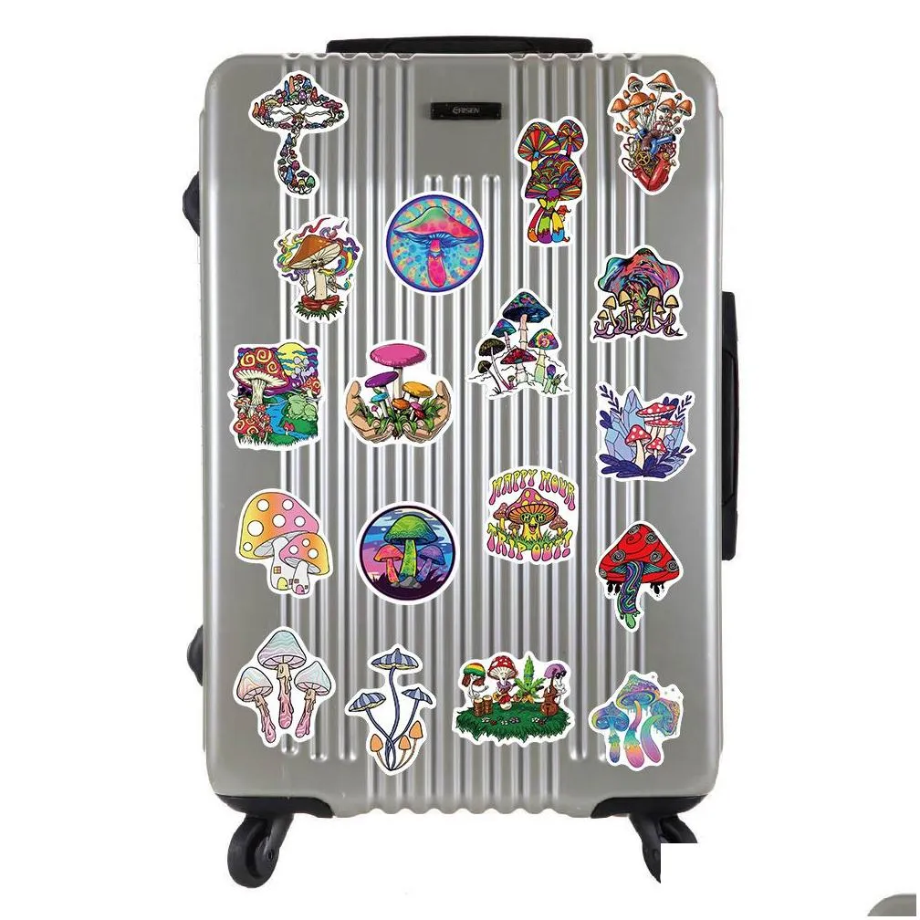 50pcs psychedelic aesthetics mushroom stickers decal car guitar motorcycle luggage suitcase cartoon graffiti sticker