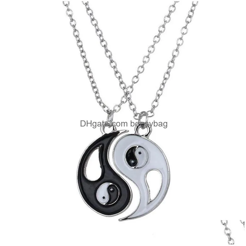 30sets/lot fantastic best friends ying yang necklaces taiji bagua charm pendant jewelry for lovers colar masculino