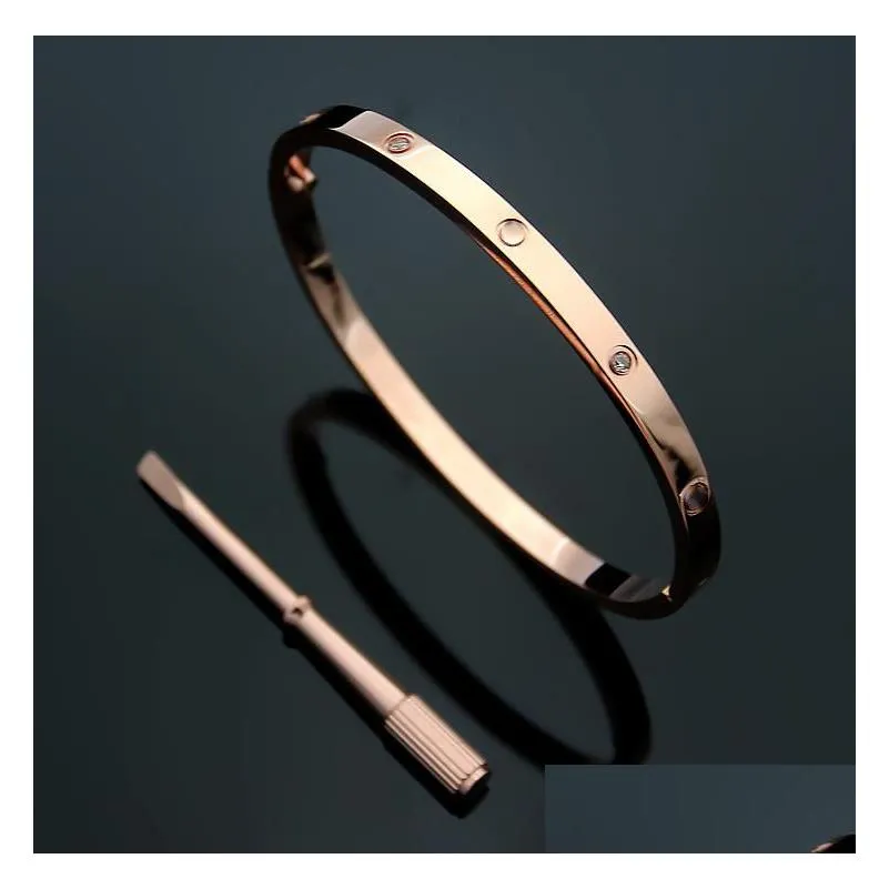 4mm thin 6th titanium steel bangle designer women men love bracelet bangles silver rose gold screw screwdriver nail bracelet couple jewelry size 16 17 18