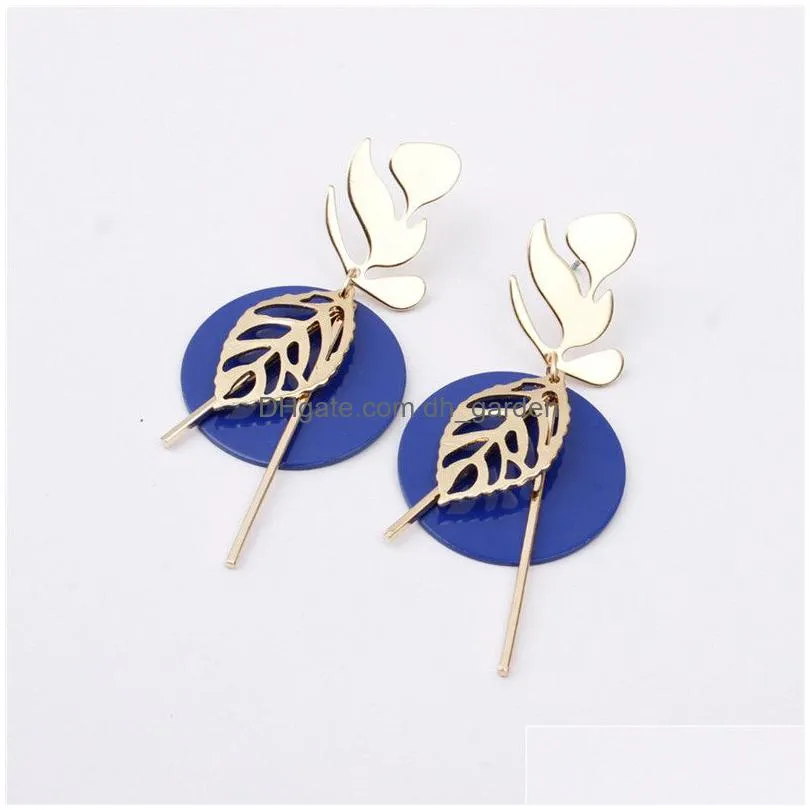 new bohemia round hoop leaf dangle earrings for women girls colorful metal round charms drop earring summer beach jewelry party gifts