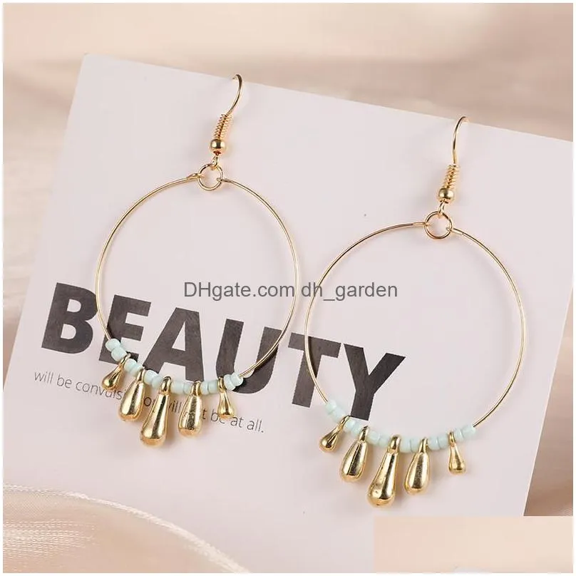 new bohemia golden color round circle hoop earring with acrylic bead decoration simple circle earrings for women girls handmade korean