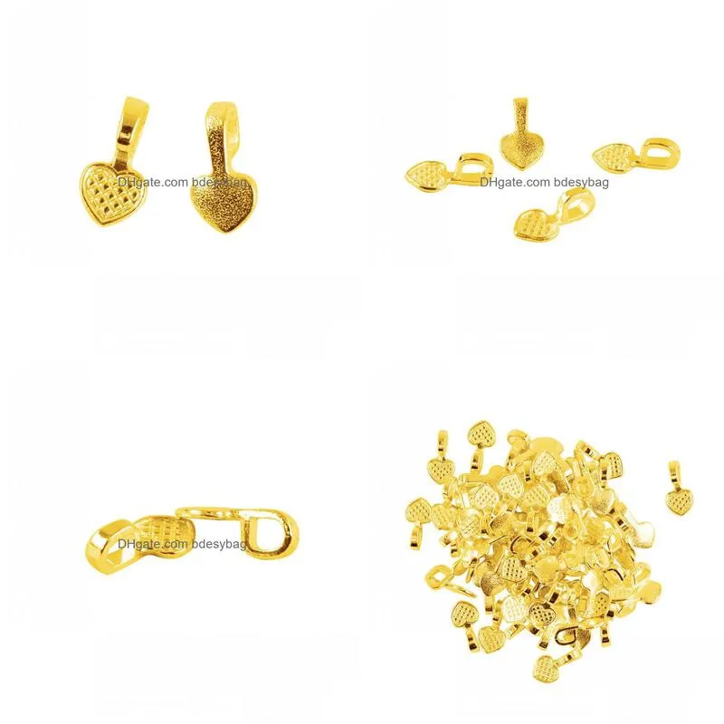 500pcs shiny gold heart glue on bails setting for tile glass necklaces earrings pendant bracelet making diy crafts