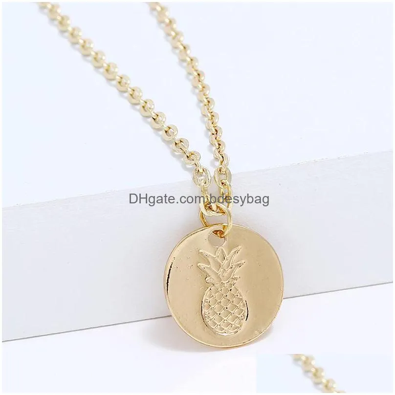 summer style fruit necklace women tropical jewelry cactus wave pineapple necklace geometric long chain necklaces pendants