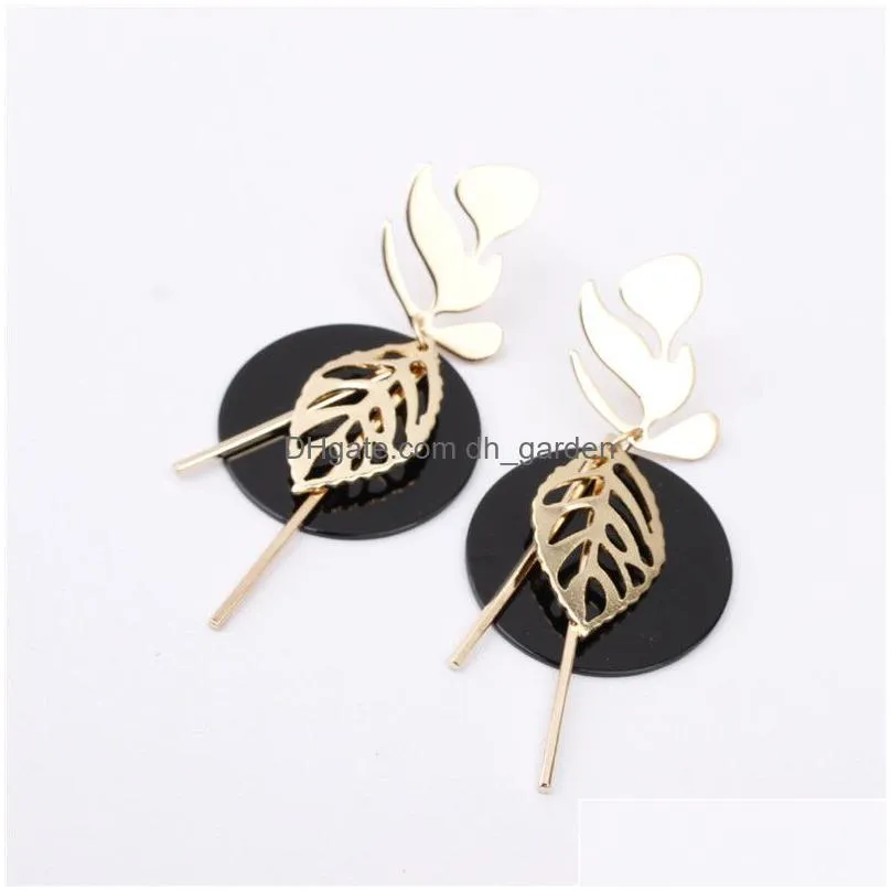 new bohemia round hoop leaf dangle earrings for women girls colorful metal round charms drop earring summer beach jewelry party gifts