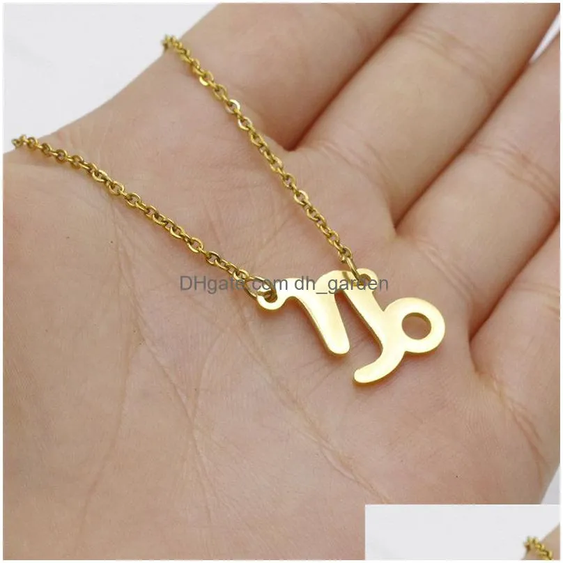 fashion zodiac sign 12 constellation necklaces pendants charm gold chain stainless steel choker necklaces for women girls jewelry b