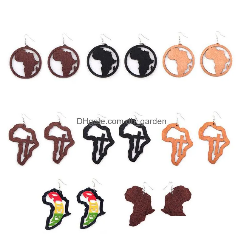 fashion wood africa maptribal earrings engraved tropical fashion black women earring vintage retro wooden african hiphop jewelry