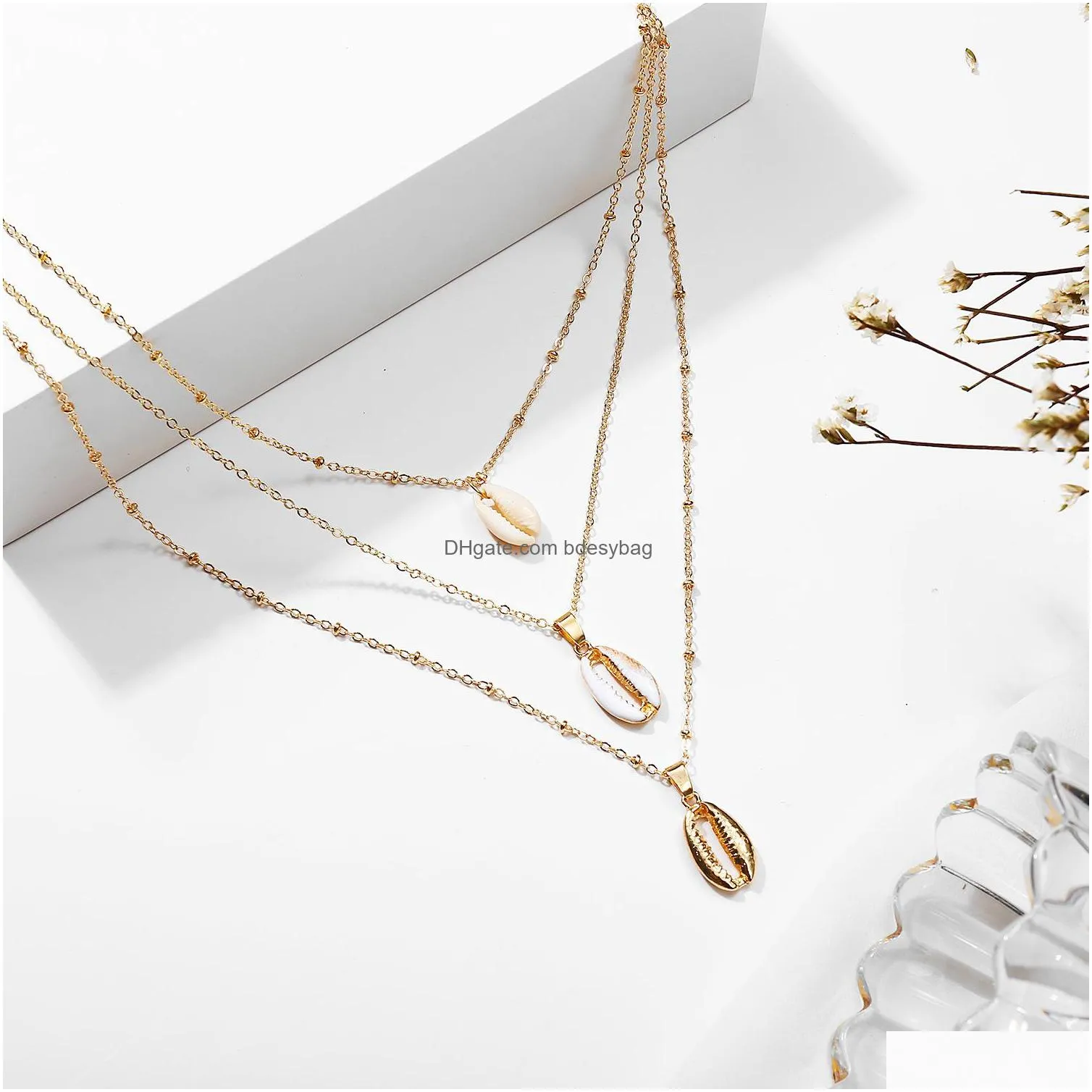 fashion shell multi layer pendant necklace gold sweater chain long necklace for women girls gifts 2019 bohemian jewelry