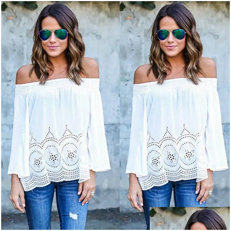 womens white lace chiffon t shirts casual loose shirts sexy off shoulder long sleeve tops boho cover up s2xl