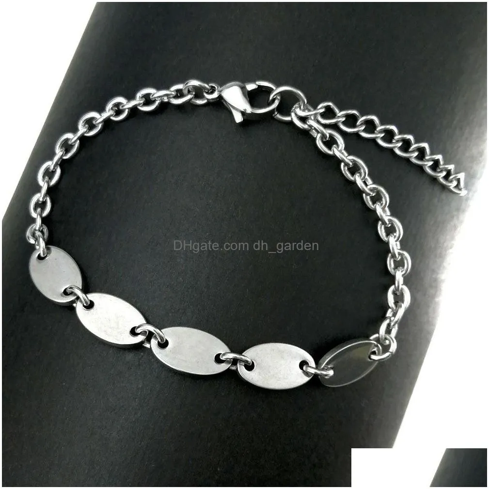 trendy titanium steel heart oval round charm chain bracelets for women men blank own engraved bracelets fashion party jewelry gifts