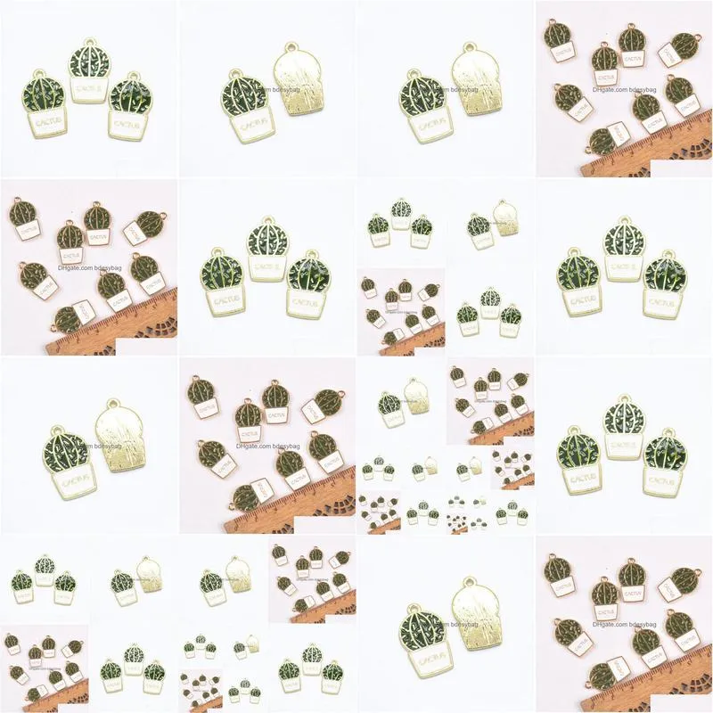 100pcs/lot chunky enamel cactus bonsai charms pendant jewelry findings fashion charms handmade necklace accessories 14x23mm