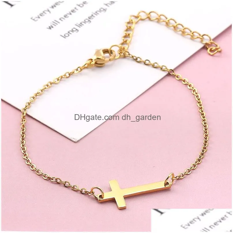 new stainless steel cross charm bracelet gold silver color chain pendant bracelets bangles for women men fashion friendship jewelry