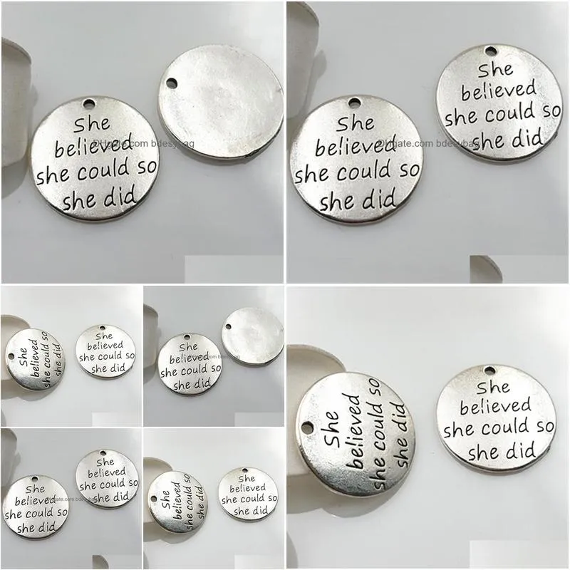 100pcs/lot she believed she could so she did charms pendant antique silver tone colors 23mm