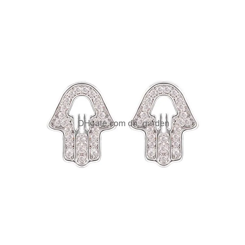 fashion hollow hand zircon stud earrings cz micro pave earrings gold/silver for women brincos wedding party jewelry new