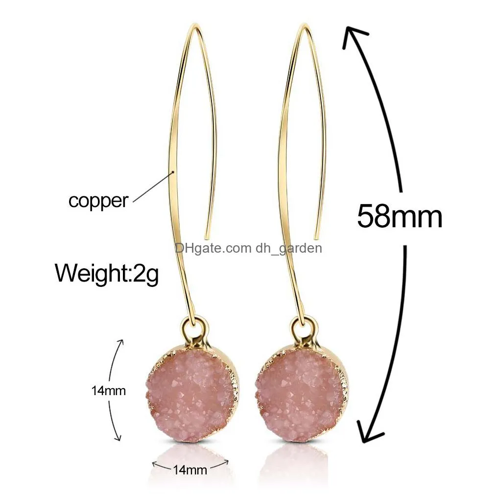 resin stone earrings druzy drusy earrings for women gold plating round circle shape ear wedding jewelry gifts