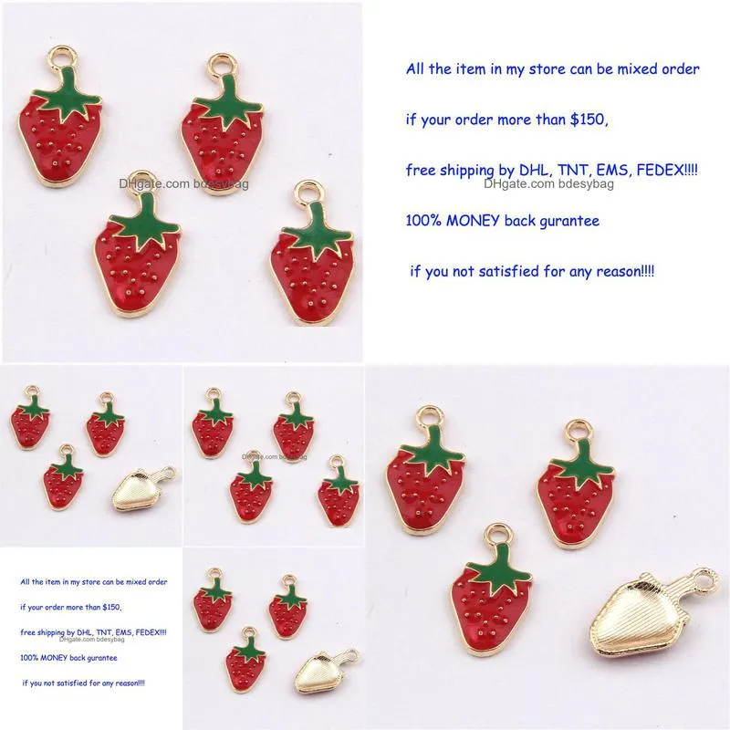 wholesale 200 pcs 21mmx11mm gold all enamel strawberry charms pendants good for jewelry making and diy craft