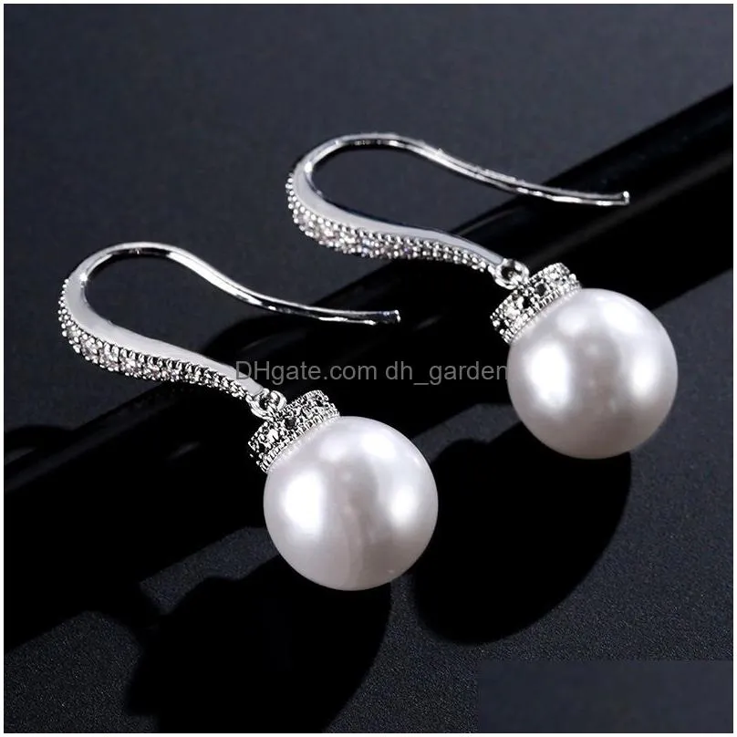 fashion pearl earrings imitation dangle earrings zircon bridal wedding drop earrings for women girls rose gold color gift party