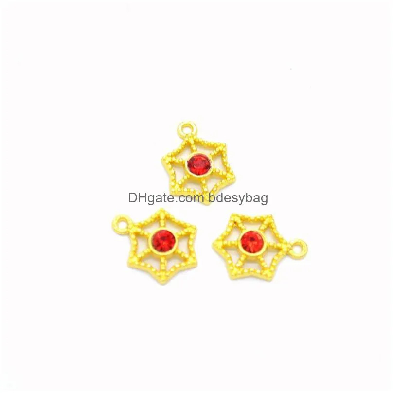 300pcs /lot gold color spider web charms pendant with rhinestone 14x10mm good for diy craft jewelry making